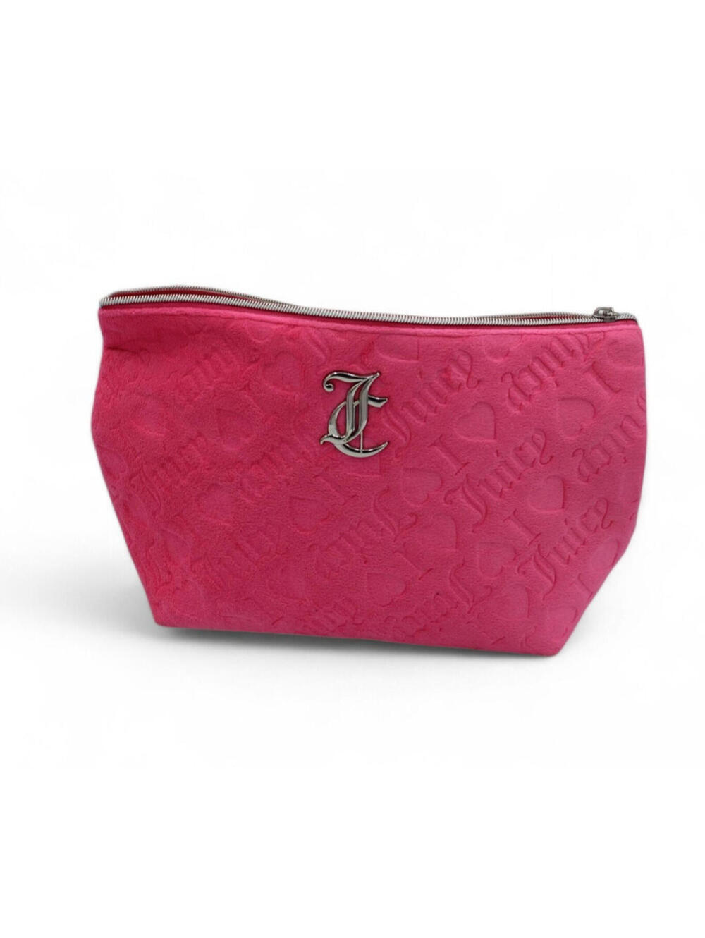 Juicy Couture Pink Velvet Makeup Bag – Embossed JC Monogram Large Pouch – NWOT